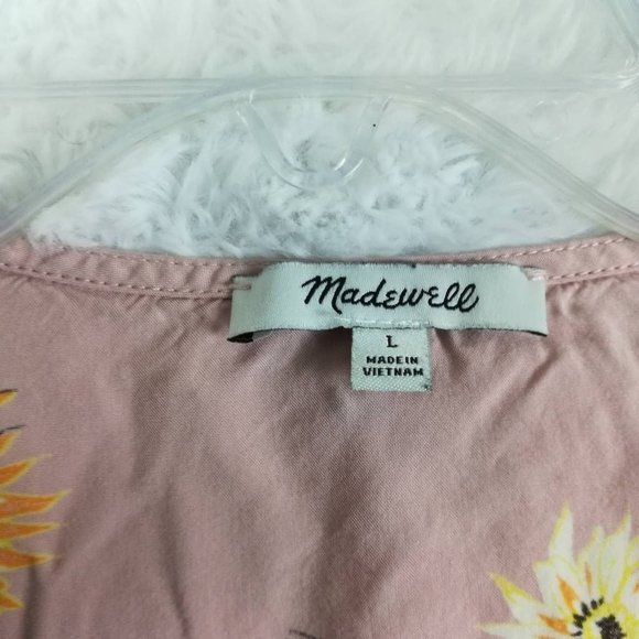 Madewell Womens Wrap Top Pink Floral Cap Sleeve Surplice Neck Side‎ Tie L - Picture 8 of 9